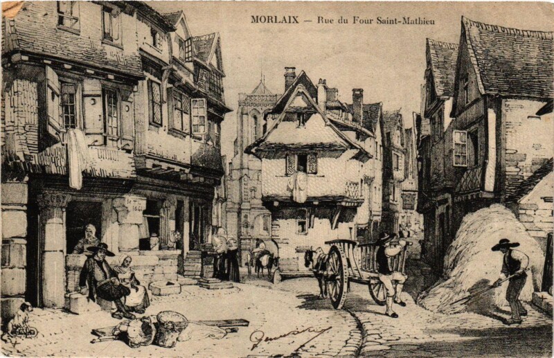 Carte postale ancienne Bretagne Morlaix Rue du Four Saint-Mathieu à Morlaix