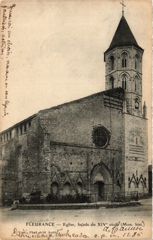 Carte postale ancienne Gers Fleurance Eglise facade du Xiv siécle à Fleurance