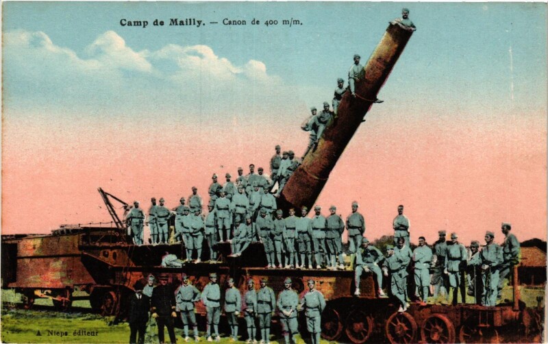 Carte postale ancienne Mailly le Camp- Canon de 400 mm France à Mailly-le-Camp
