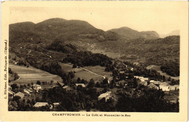 Carte postale ancienne Champfromier - Le Crét et Monnier-le-Bas à Champfromier