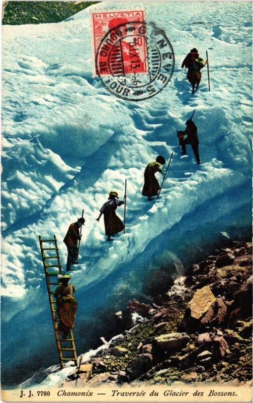 Carte postale ancienne Chamonix - Traversée du Glacier des Bossons