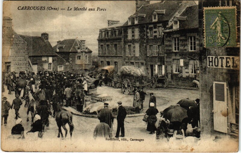 Carte postale ancienne Carrouges - Le Marche aux Porcs à Carrouges