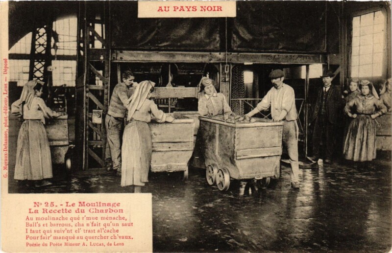 Carte postale ancienne Au Pays Noir - Le Moulinage - La Recette du Charbon