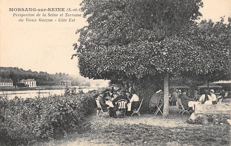 Carte postale ancienne Morsang Sur Seine Perspective Restaurant Terrasse Du Vieux Garcon à Morsang-sur-Seine