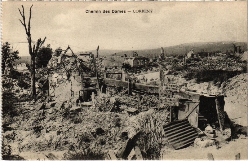 Carte postale ancienne Militaire Chemin des Dames - Corbeny à Corbeny