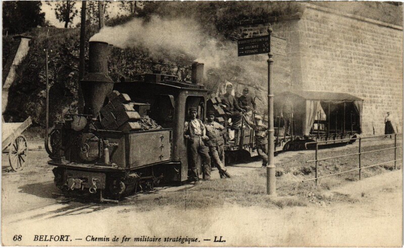 Carte postale ancienne Belfort Chemin de fer militaire strategique Tram Vapeur à Belfort