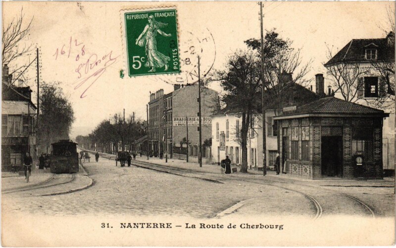 Carte postale ancienne Nanterre Route de Cherbourg Tram Vapeur à Nanterre
