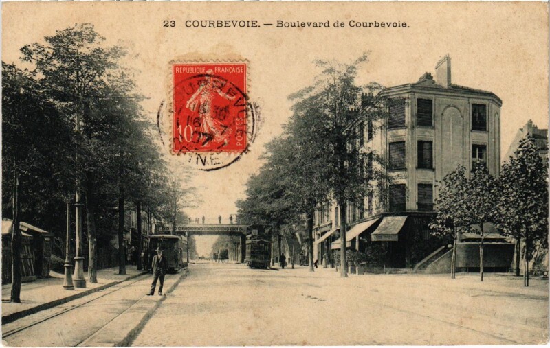 Carte postale ancienne Courbevoie Bd de Courbevoie Tram Vapeur à Courbevoie