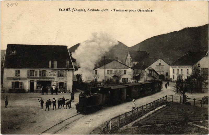 Carte postale ancienne Saint-Ame Tramway pour Gerardmer Tram Vapeur