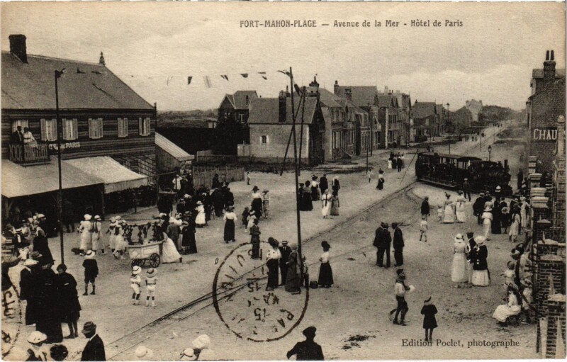 Carte postale ancienne Fort-Mahon Plage Avenue de la Mer Tram Vapeur à Fort-Mahon-Plage