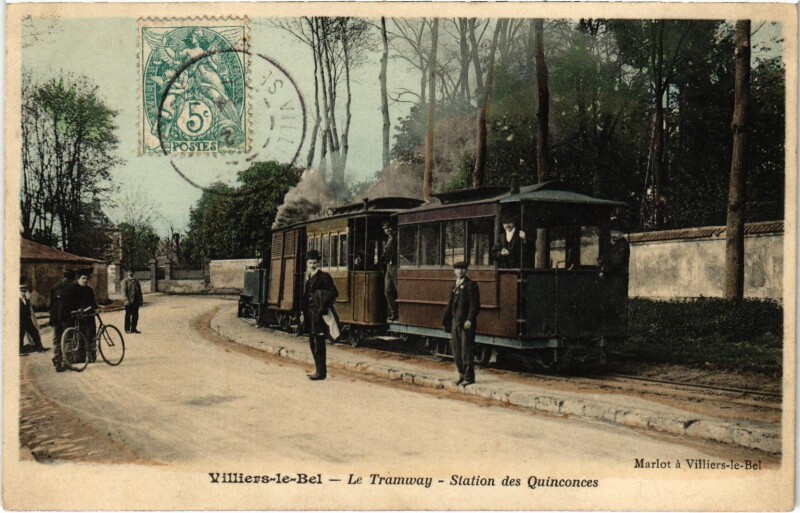 Carte postale ancienne Villiers-le-Bel Station des Quinconces Tram Vapeur à Villiers-le-Bel