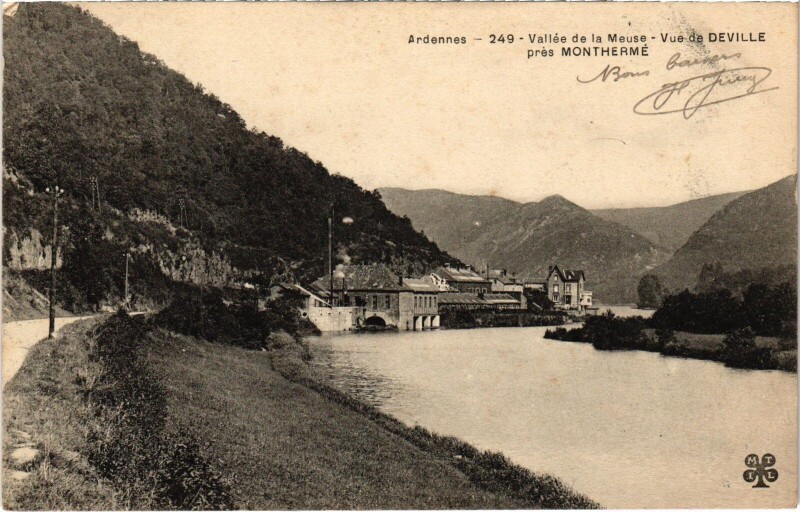 Carte postale ancienne Ardennes - Vallée de la Meuse - Vue de Deville à Deville