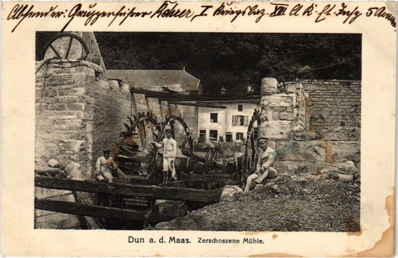 Carte postale ancienne Dun-sur-Meuse - Dun an der Maas - Zerschossene Muhle - Moulin à Dun-sur-Meuse