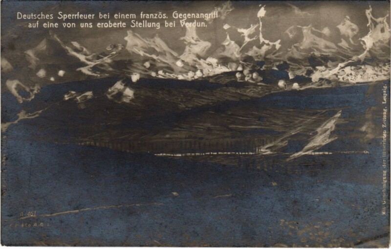 Carte postale ancienne Verdun - Deutsches Sperrfeuer bei einem Franzos. Gegenangriff à Verdun