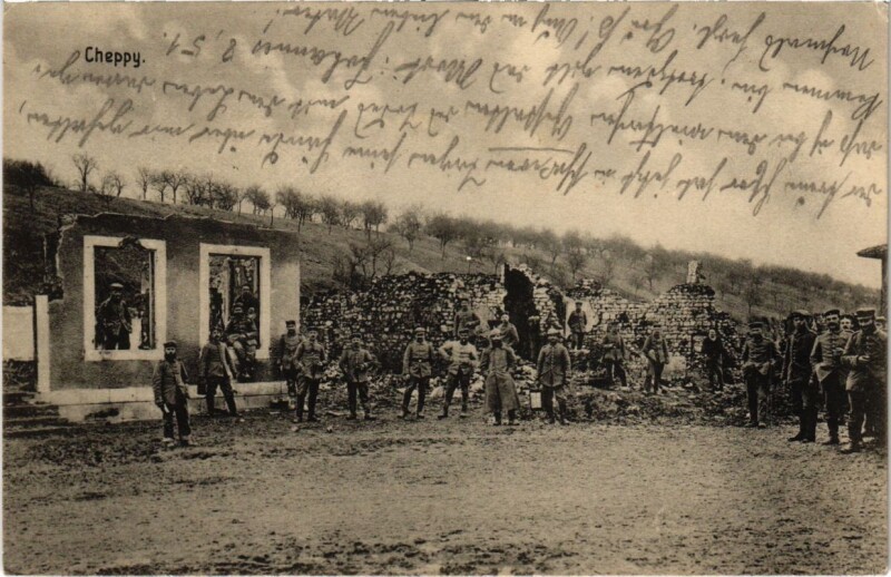 Carte postale ancienne Cheppy - Village Scene - Soldiers - Ruines à Cheppy