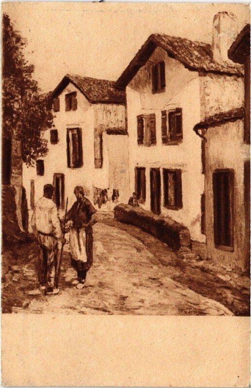 Carte postale ancienne Pays Basque - Rue a Ciboure à Asque