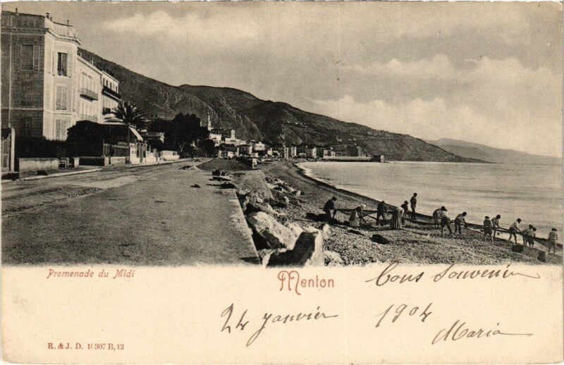 Carte postale ancienne Menton - Promenade du Midi à Menton