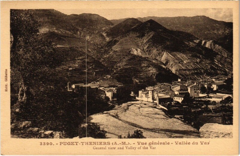 Carte postale ancienne Puget-Theniers - Vue générale - Vallée du Var à Puget-Théniers