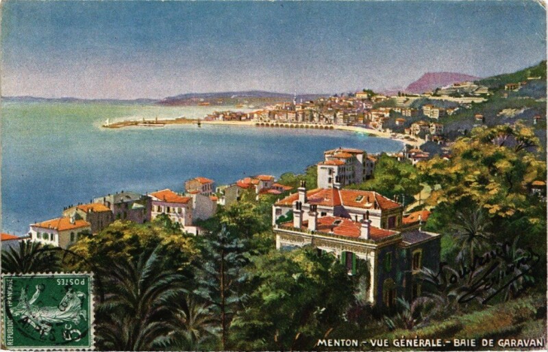 Carte postale ancienne Menton - Vue générale - Baie de Garavan à Menton