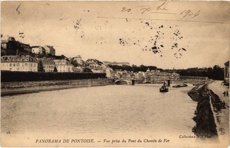 Carte postale ancienne Panorama de Pontoise - Vue prise du Pont du Chemin de Fer à Pontoise