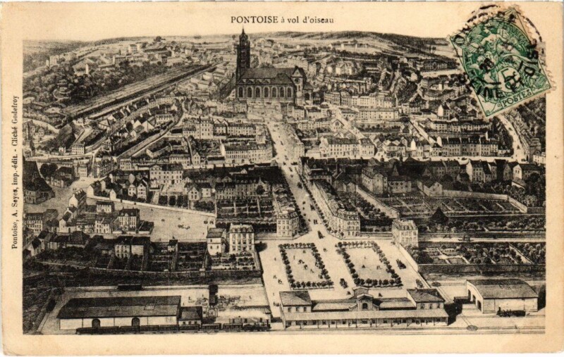 Carte postale ancienne Pontoise - Á vol d'oiseau à Pontoise
