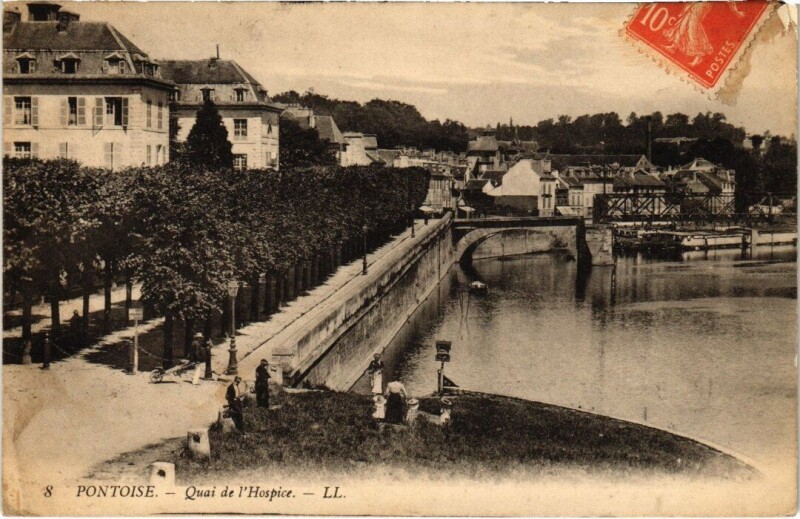 Carte postale ancienne Pontoise - Quai de l'Hospice à Pontoise
