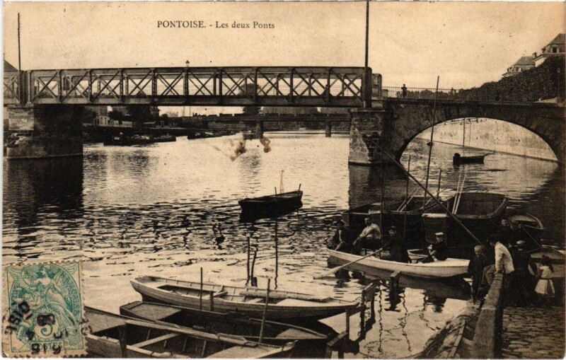 Carte postale ancienne Pontoise - Les deux Ponts à Pontoise