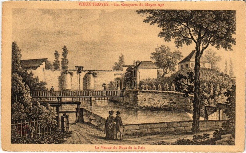 Carte postale ancienne Vieux Troyes - Les Remparts de Moyen-Age Pont de la Paix à Troyes