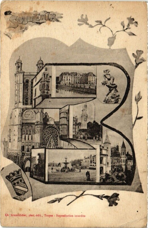 Carte postale ancienne Troyes - Souvenir Collage dans 3 à Troyes