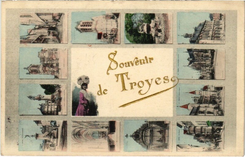 Carte postale ancienne Troyes - Souvenir collage à Troyes