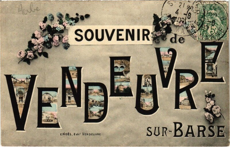Carte postale ancienne Vendeuvre-sur-Barse - Souvenir fleurs collage à Vendeuvre-sur-Barse