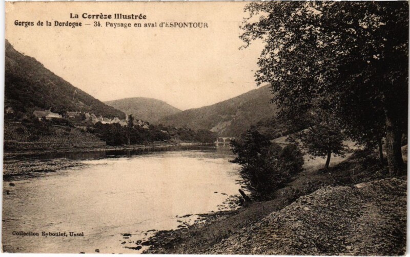 Carte postale ancienne Gorges de la Dordogne - Paysage en Aval d'Espontour