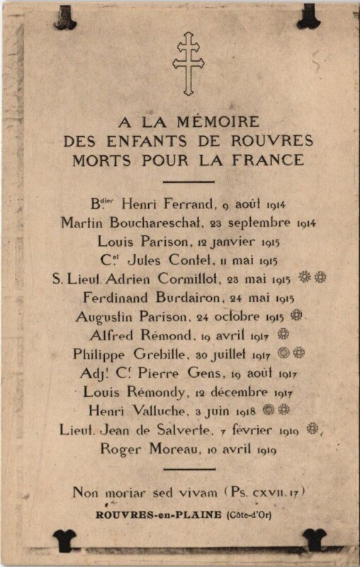 Carte postale ancienne Rouvres-en-Plaine - A la mémoire des enfants de Rouvres à Rouvres-en-Plaine