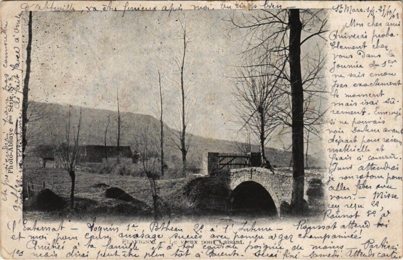 Carte postale ancienne Flavigny - Le vieux pont Laisant