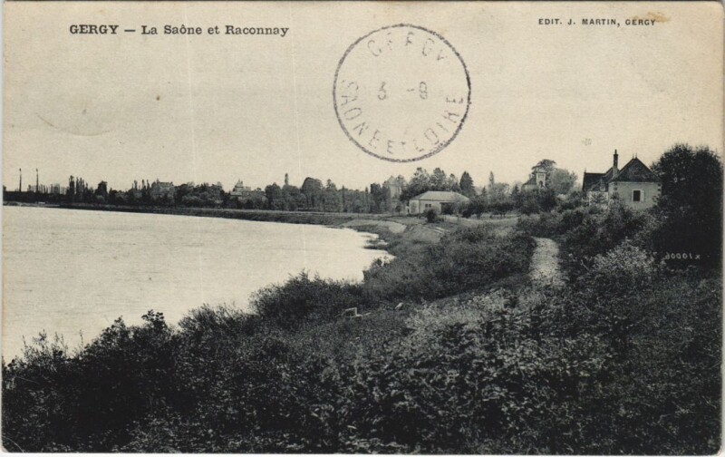Carte postale ancienne Gergy - La Saone et Raconnay à Gergy