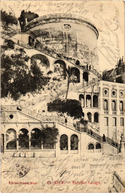 Carte postale ancienne Nice- Escalier Lesage France
