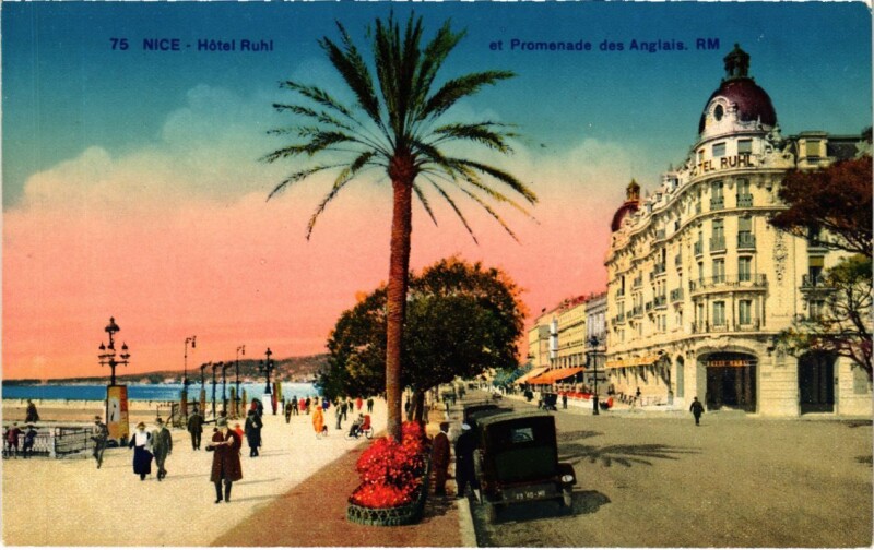 Carte postale ancienne Nice- Hotel Ruhl et Promenade des Anglais France