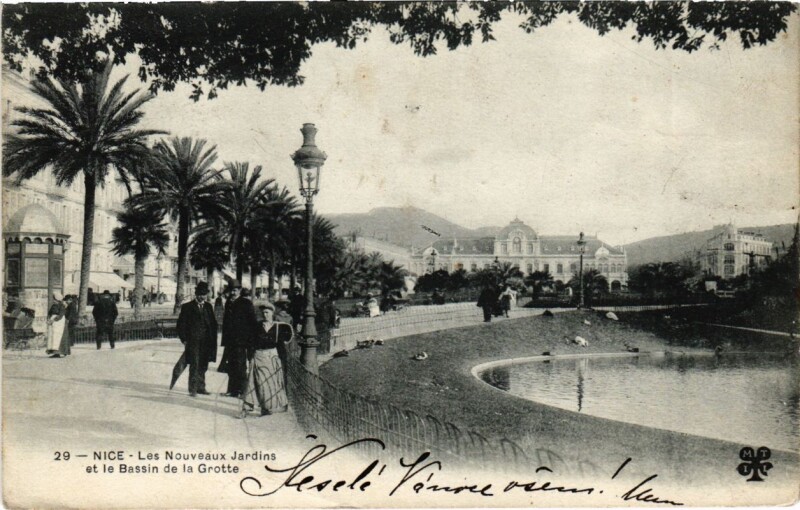 Carte postale ancienne Nice- Nouveaux Jardins et le Bassin de la Grotte France