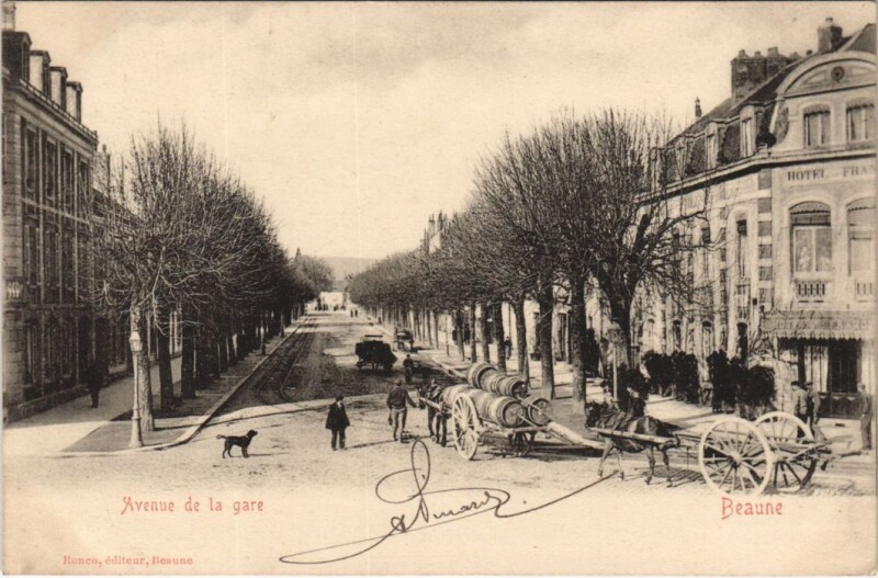 Carte postale ancienne Beaune Avenue de la gare à Beaune