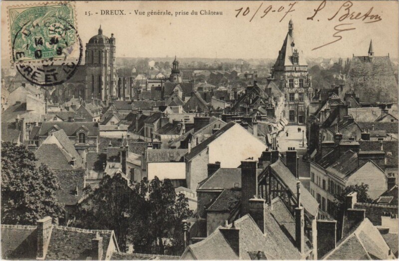 Carte postale ancienne Dreux-Vue générale prise du Chateau à Dreux
