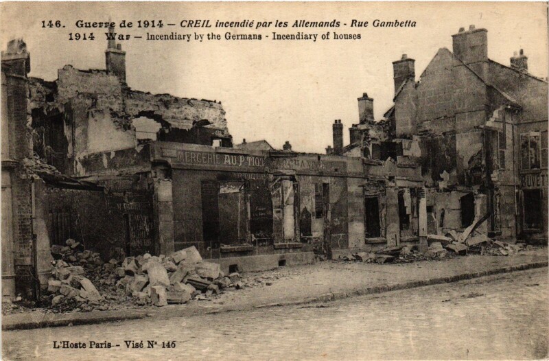Carte postale ancienne Creil Incendie par les Allemands, Rue Gambetta France à Creil