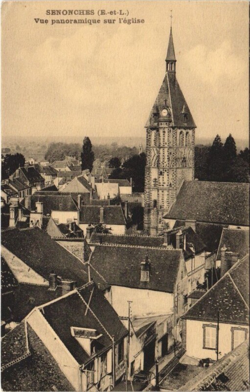 Carte postale ancienne Senonches - Vue panoramique sur l'Eglise à Senonches