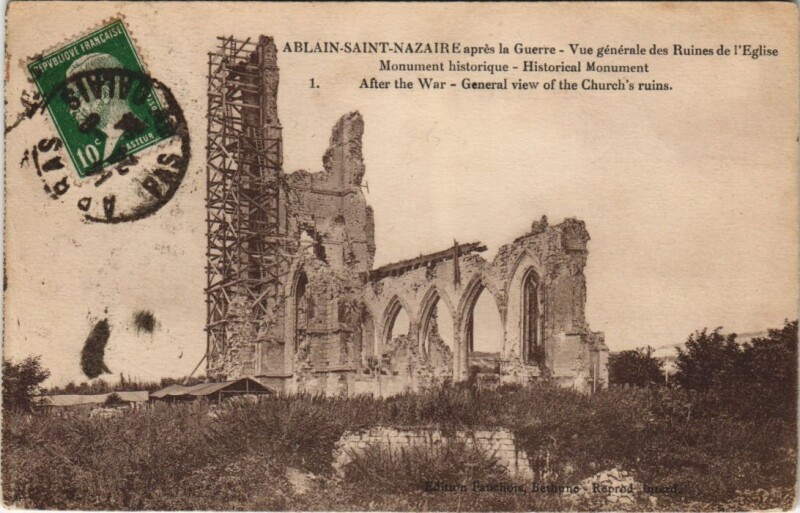 Carte postale ancienne Ablain-Saint-Nazaire aprés la Guerre-Vue générale des Ruines à Ablain-Saint-Nazaire