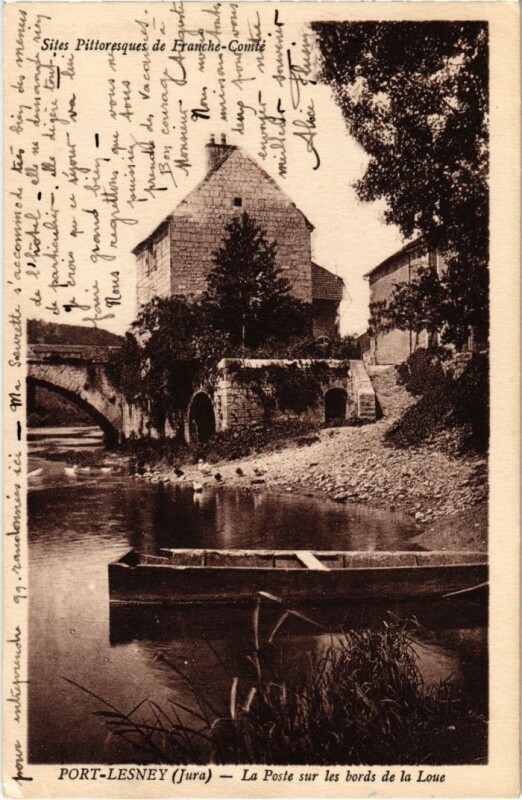 Carte postale ancienne Port Lesney- La Poste sur les bords de la Loue France à Port-Lesney