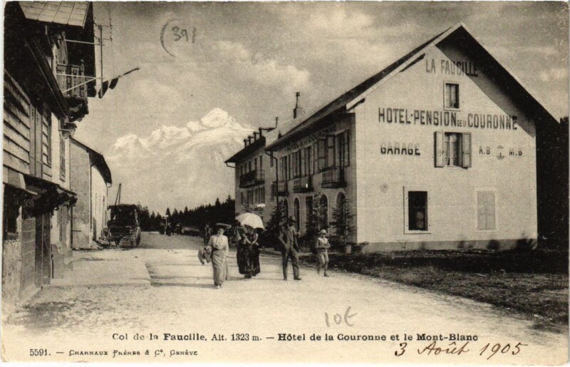 Carte postale ancienne Faucille- Hotel de la Couronne et le Mont Blanc France-