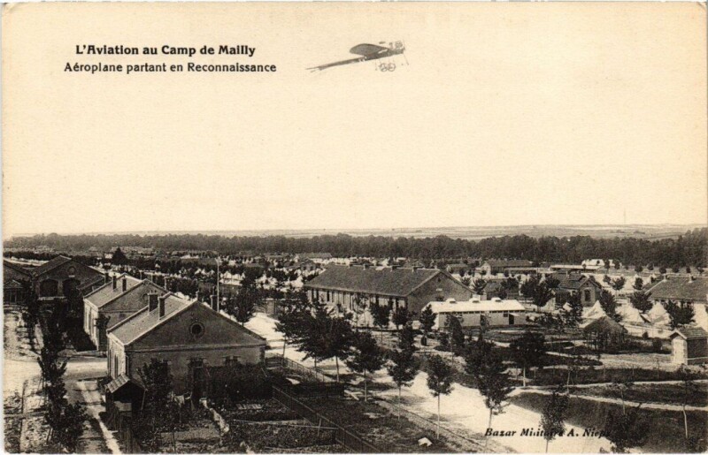 Carte postale ancienne Camp-de-Mailly - Aéroplan partant en Réconnaissance