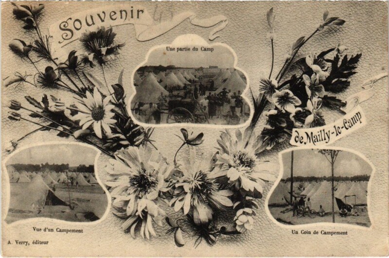 Carte postale ancienne Camp-de-Mailly - Souvenir fleur collage