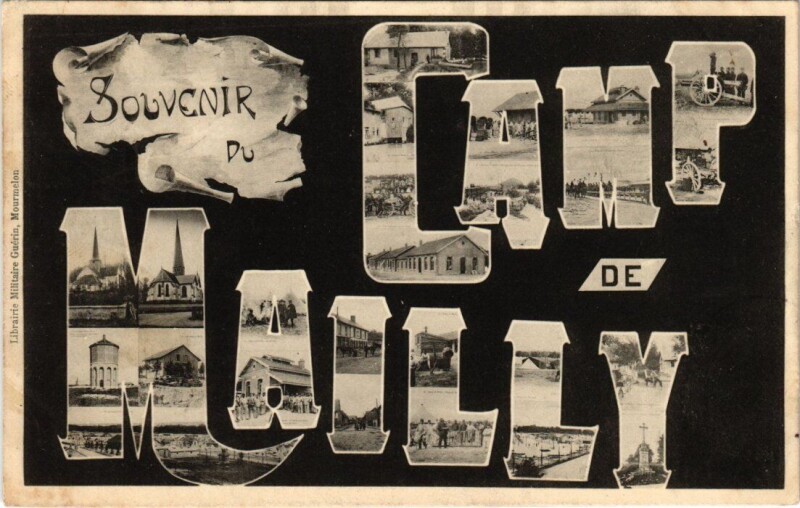 Carte postale ancienne Camp-de-Mailly - Souvenir collage dans les typos