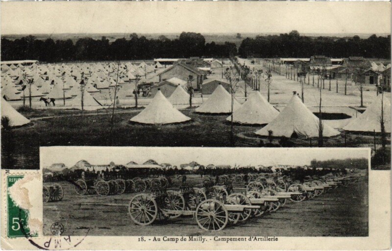 Carte postale ancienne Camp-de-Mailly - Campement d'Artillerie