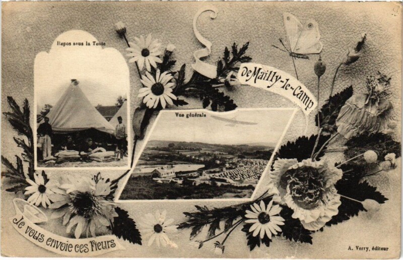 Carte postale ancienne Camp-de-Mailly - Fleurs collage
